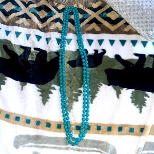 Faux turquoise long strand necklace